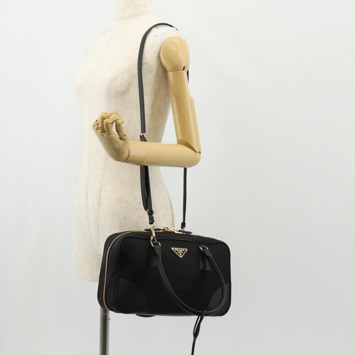 PRADA Hand Bag Nylon 2way Black Gold 1BB115 Auth am9579SM