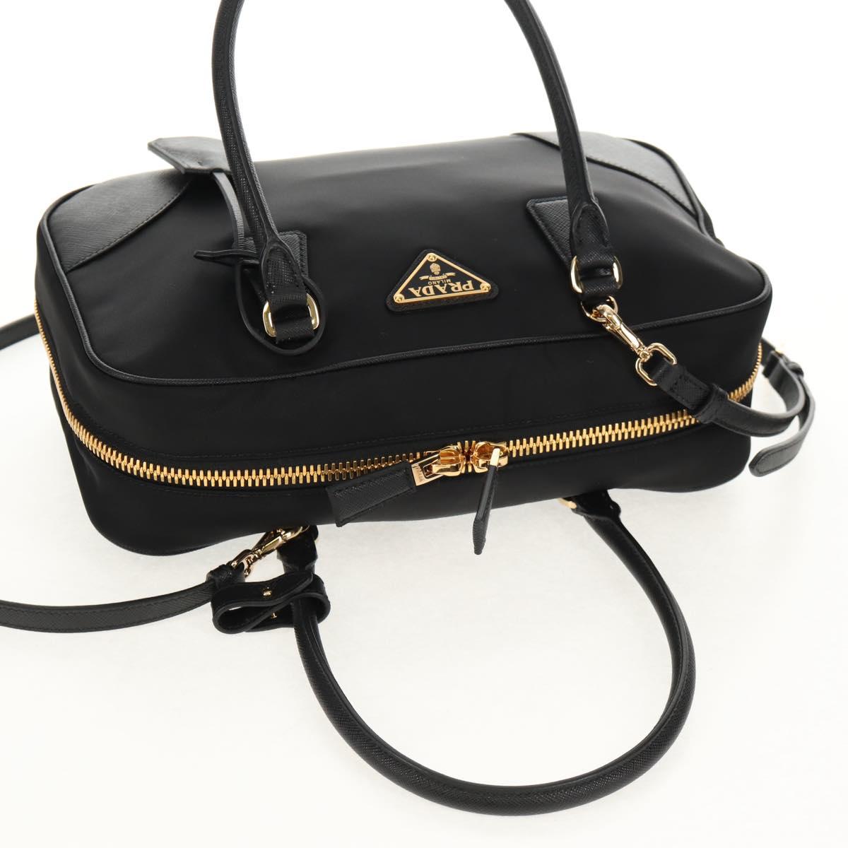 PRADA Hand Bag Nylon 2way Black Gold 1BB115 Auth am9579SM