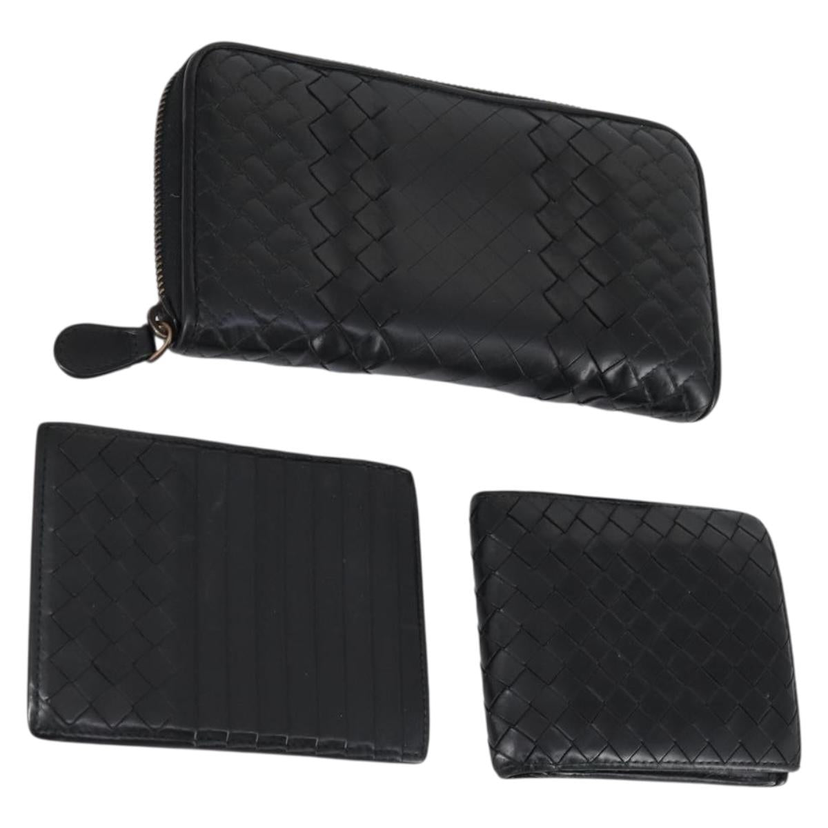 BOTTEGA VENETA INTRECCIATO Wallet Leather 3Set Black Auth am9581