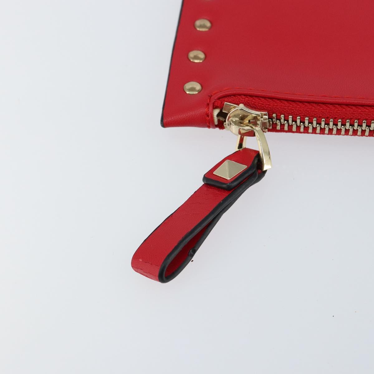 VALENTINO Studs Clutch Bag Leather Pink Gold Auth am9589