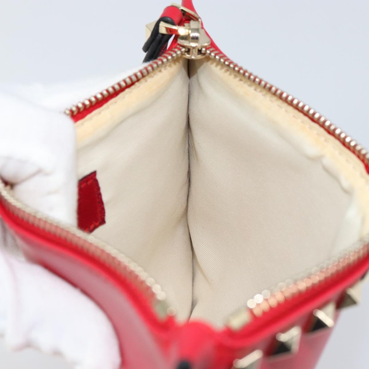 VALENTINO Studs Clutch Bag Leather Pink Gold Auth am9589