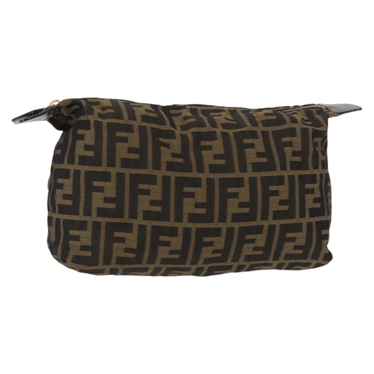 FENDI Zucca Canvas Pouch Black Brown Auth am9590