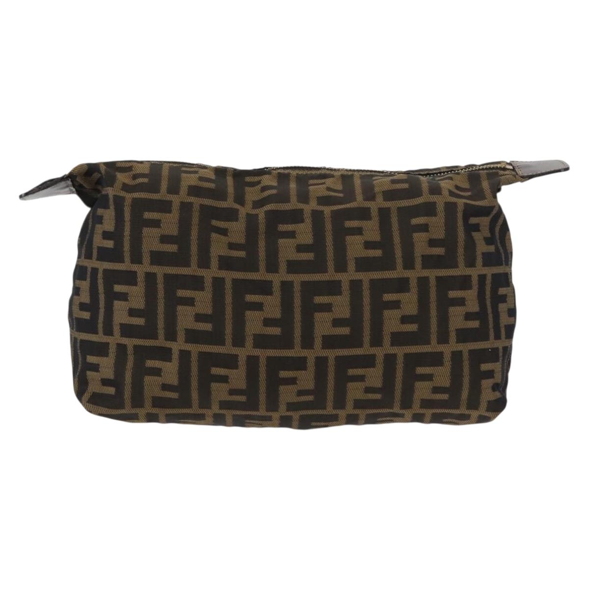 FENDI Zucca Canvas Pouch Black Brown Auth am9590