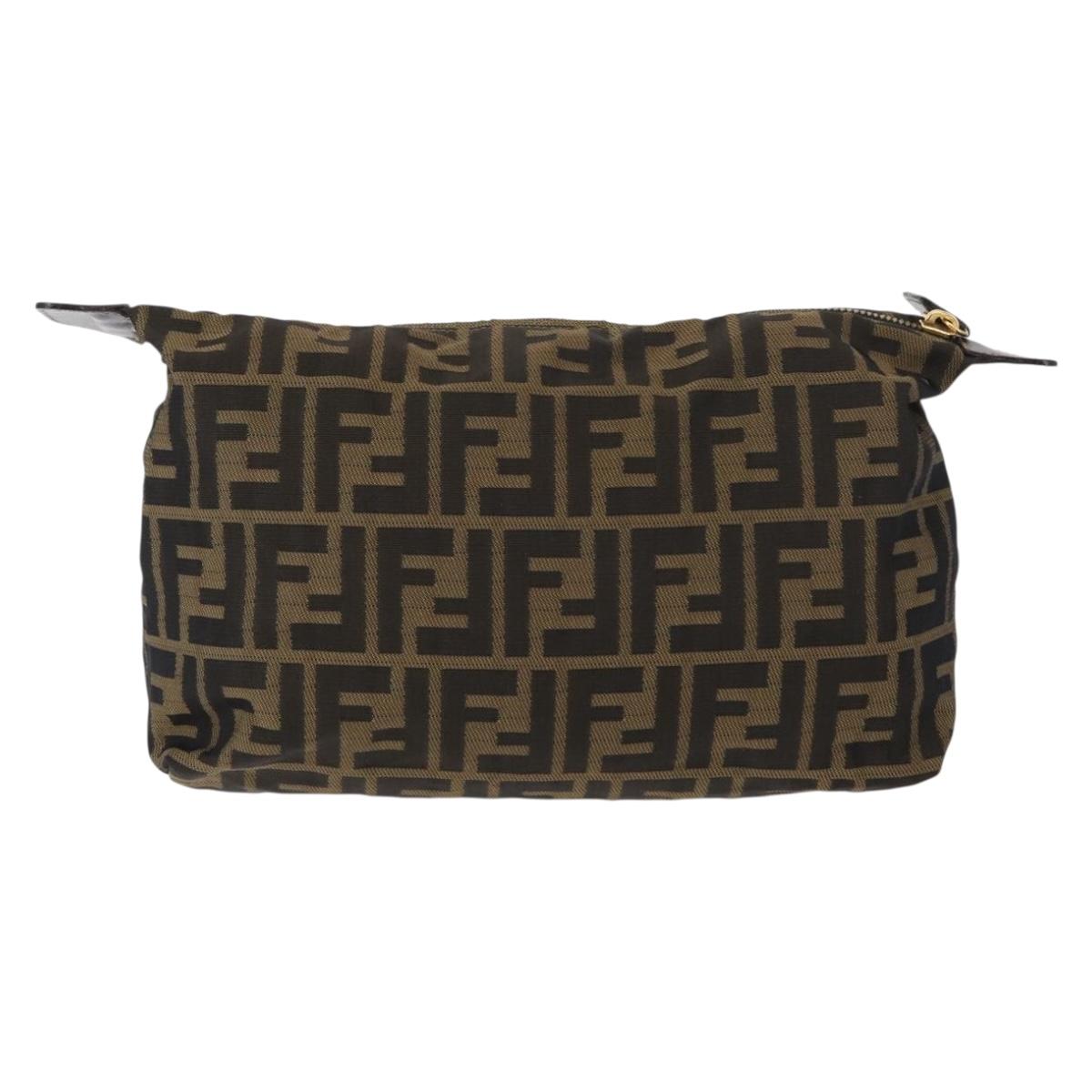 FENDI Zucca Canvas Pouch Black Brown Auth am9590