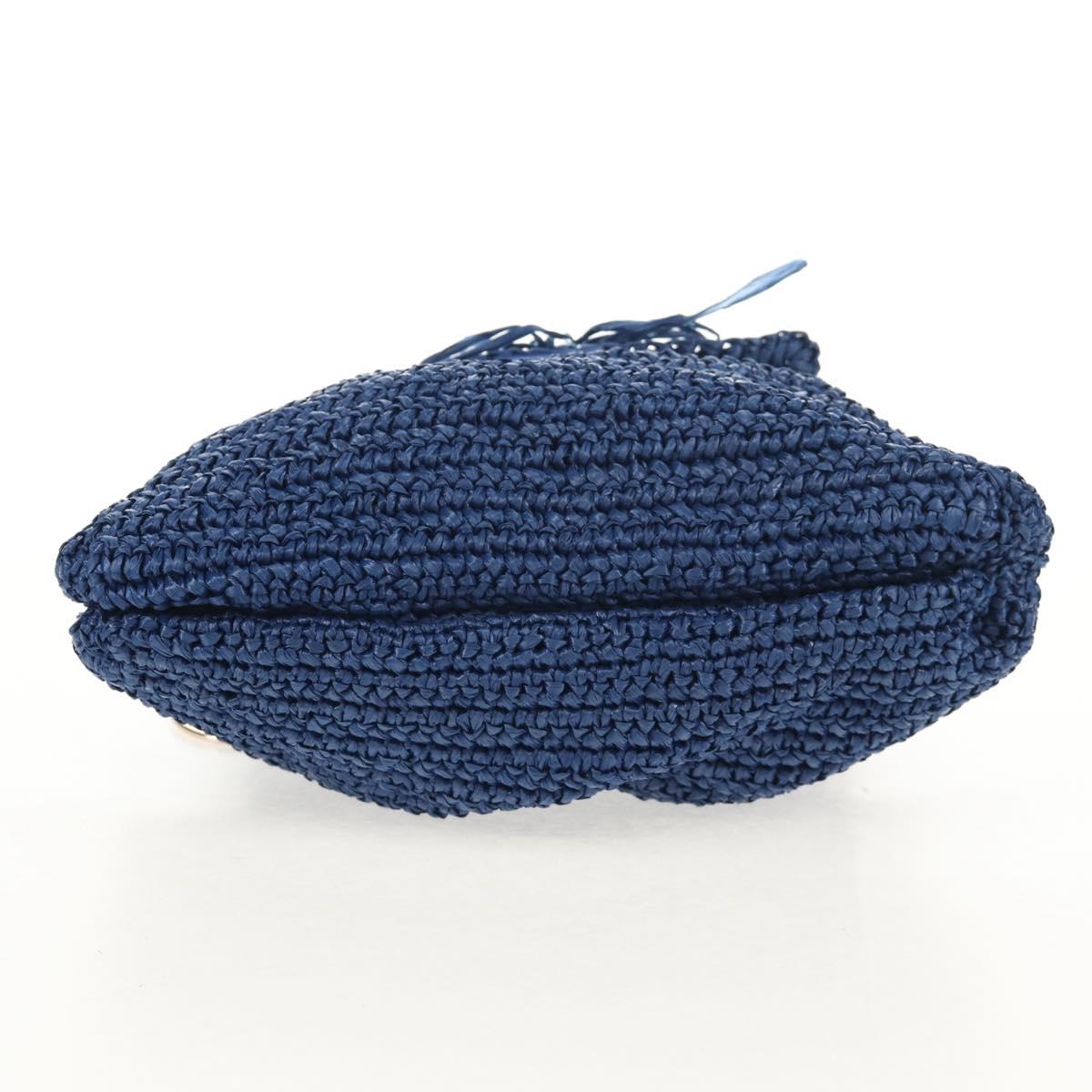 FENDI Hand Bag Straw Blue Gold Auth am9592V