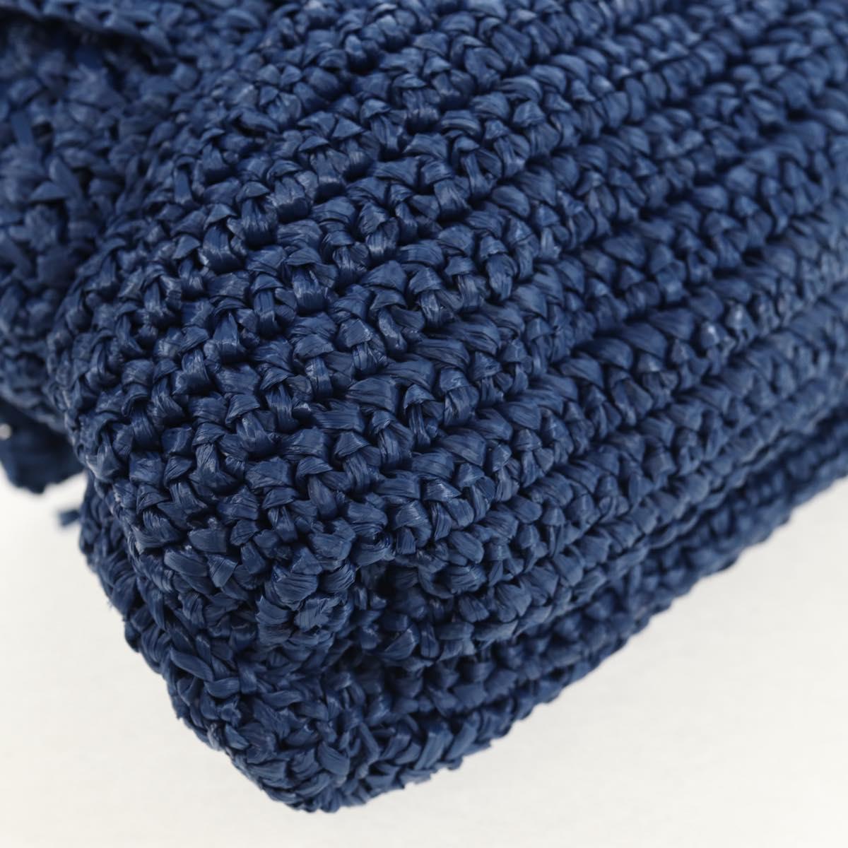 FENDI Hand Bag Straw Blue Gold Auth am9592V