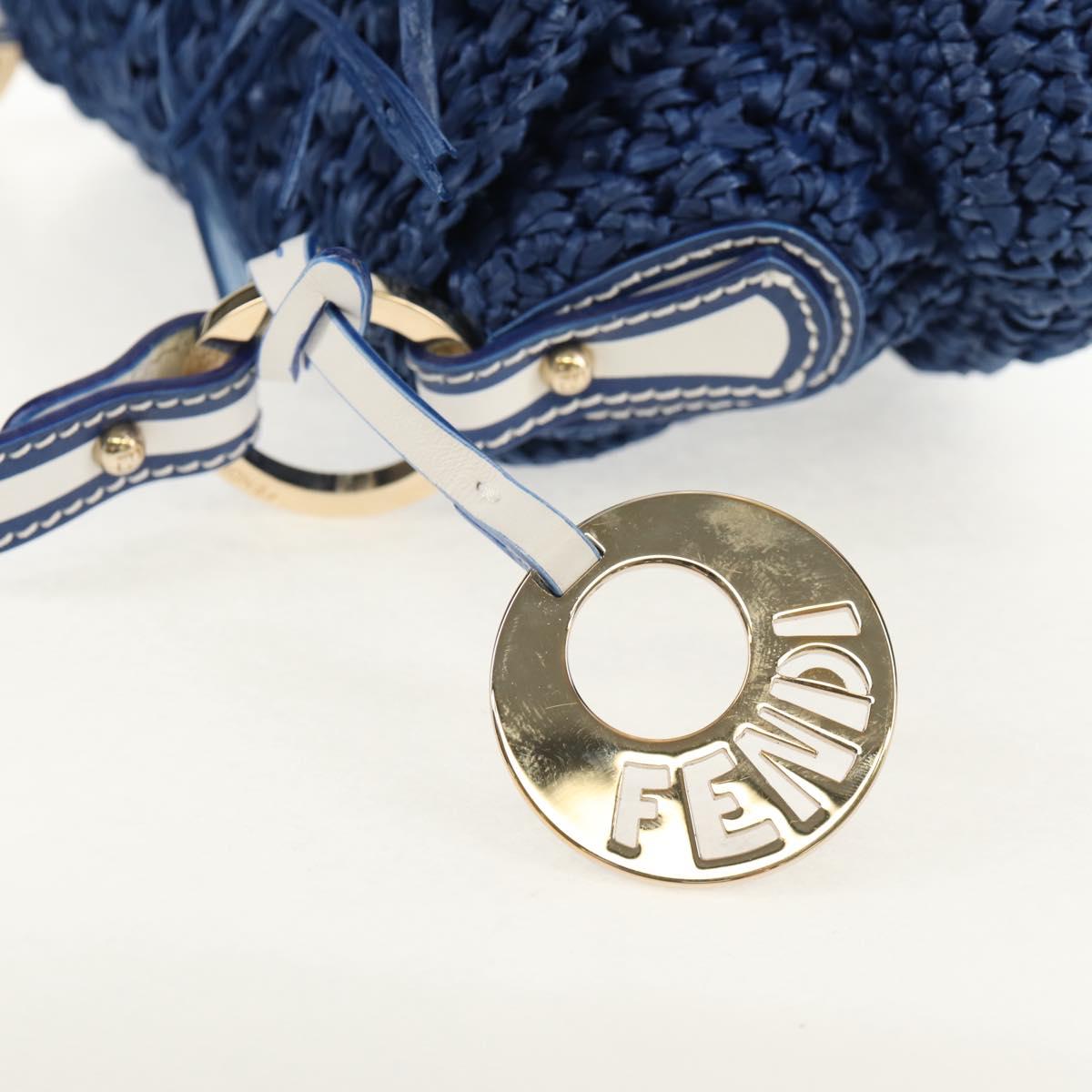 FENDI Hand Bag Straw Blue Gold Auth am9592V