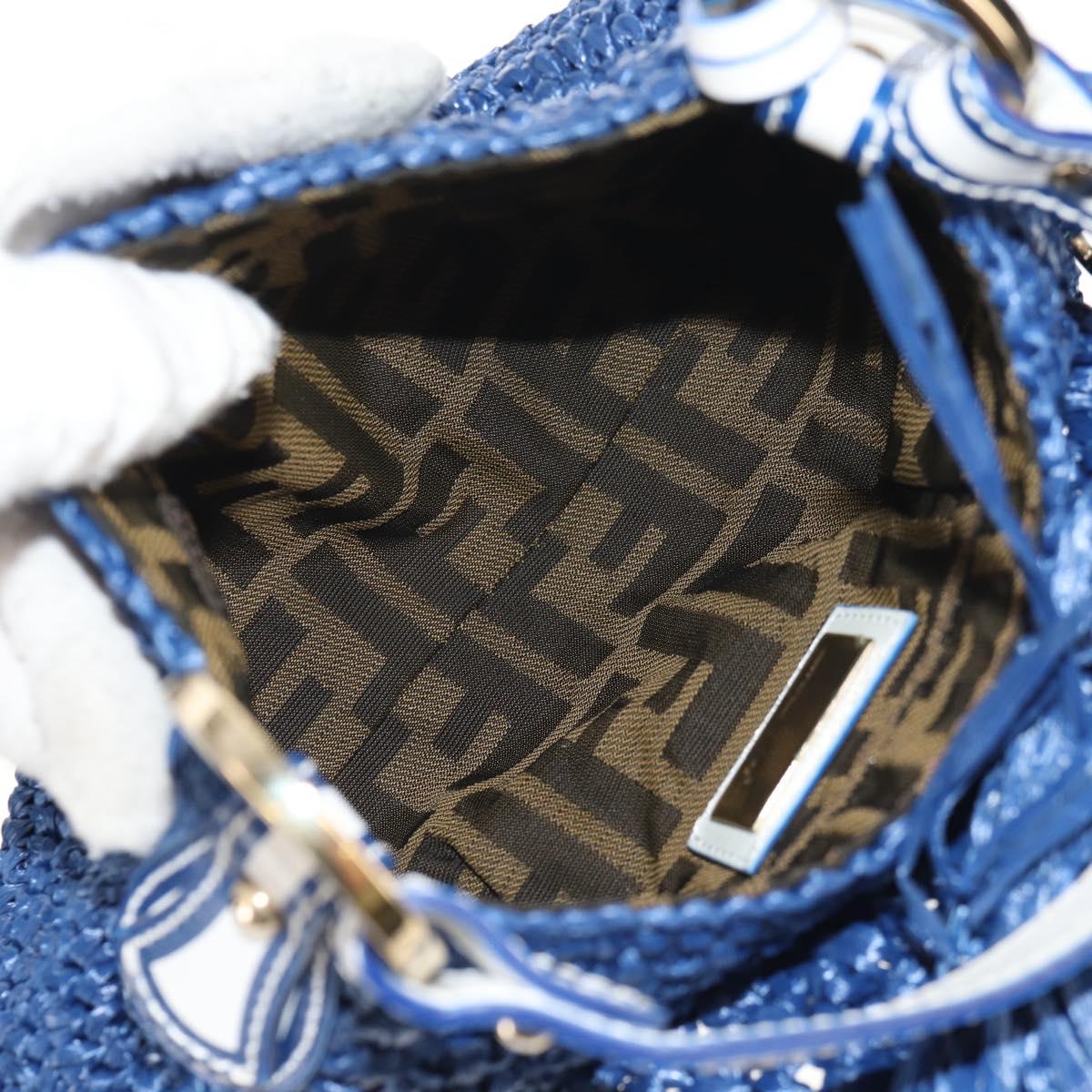 FENDI Hand Bag Straw Blue Gold Auth am9592V
