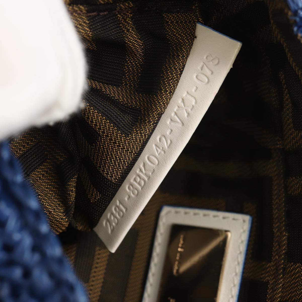 FENDI Hand Bag Straw Blue Gold Auth am9592V