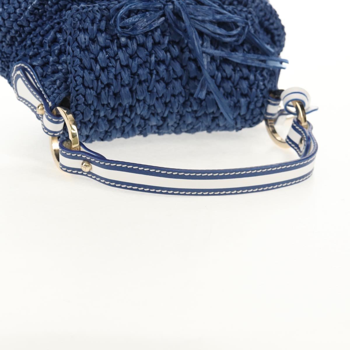 FENDI Hand Bag Straw Blue Gold Auth am9592V