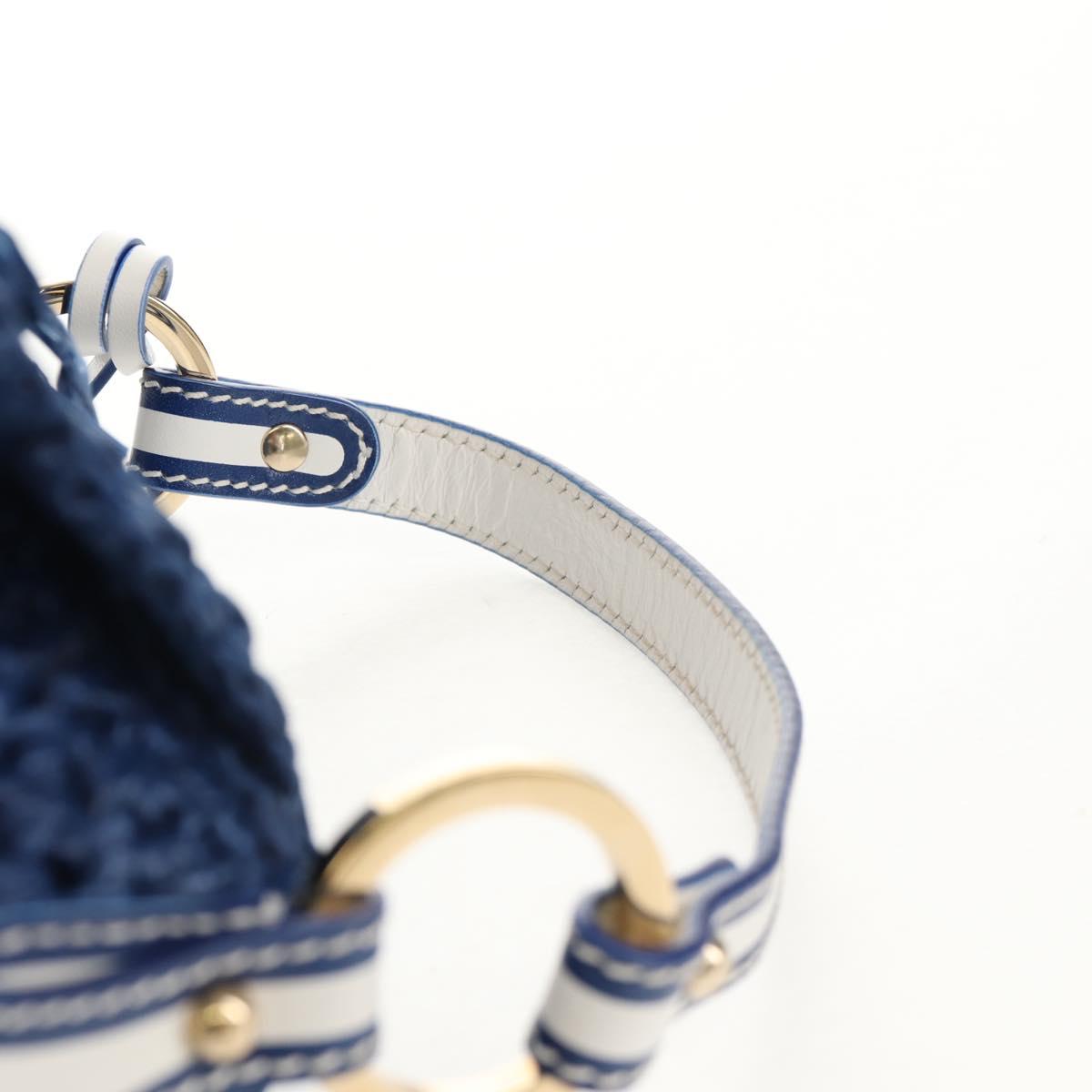 FENDI Hand Bag Straw Blue Gold Auth am9592V