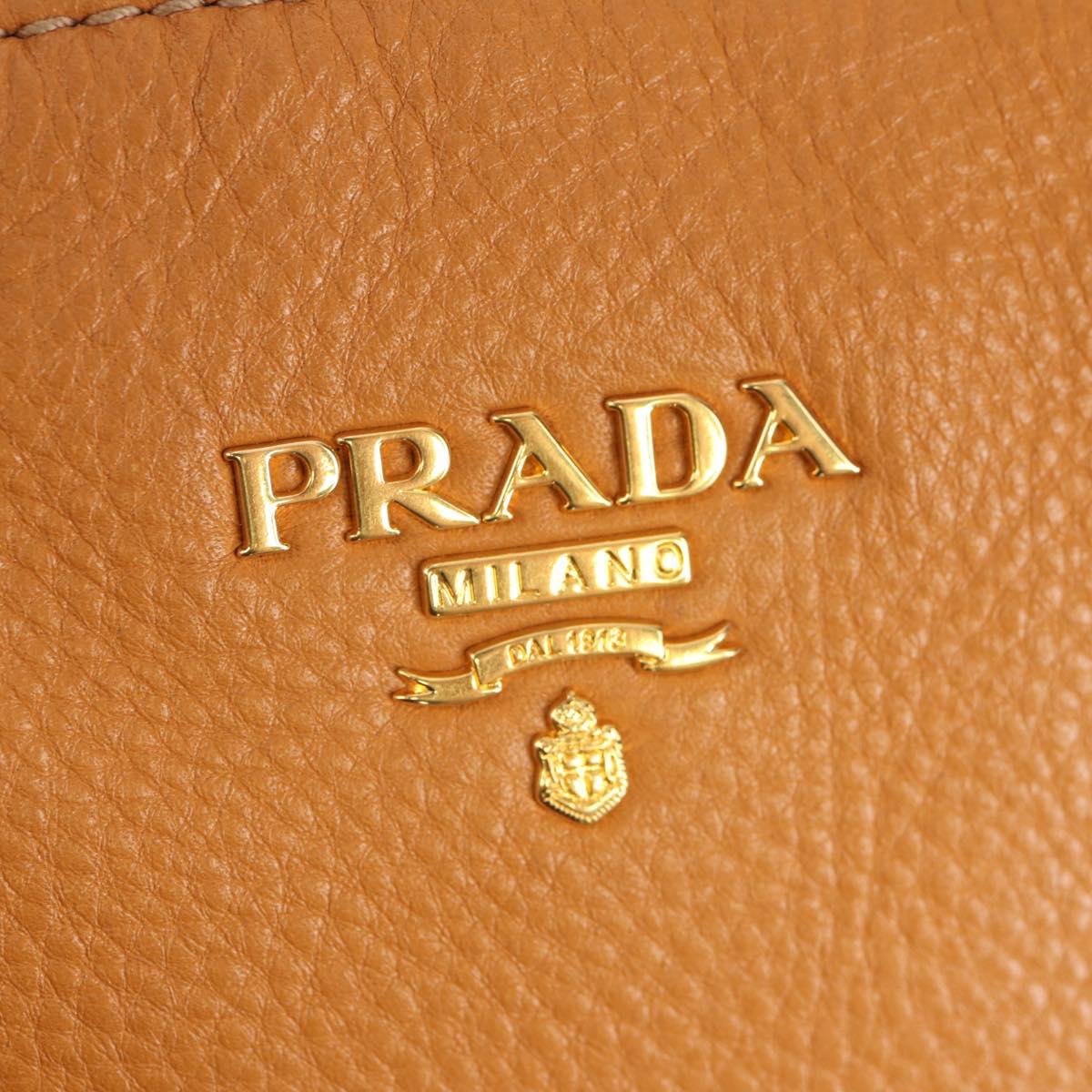 PRADA Shoulder Bag Leather Brown Gold Auth am9602V