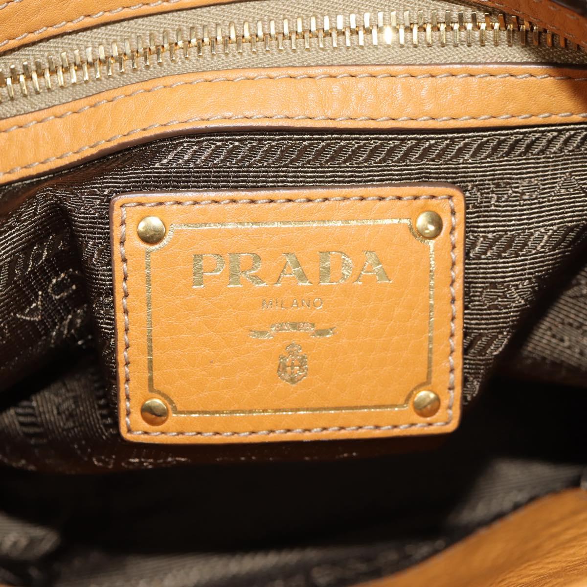 PRADA Shoulder Bag Leather Brown Gold Auth am9602V