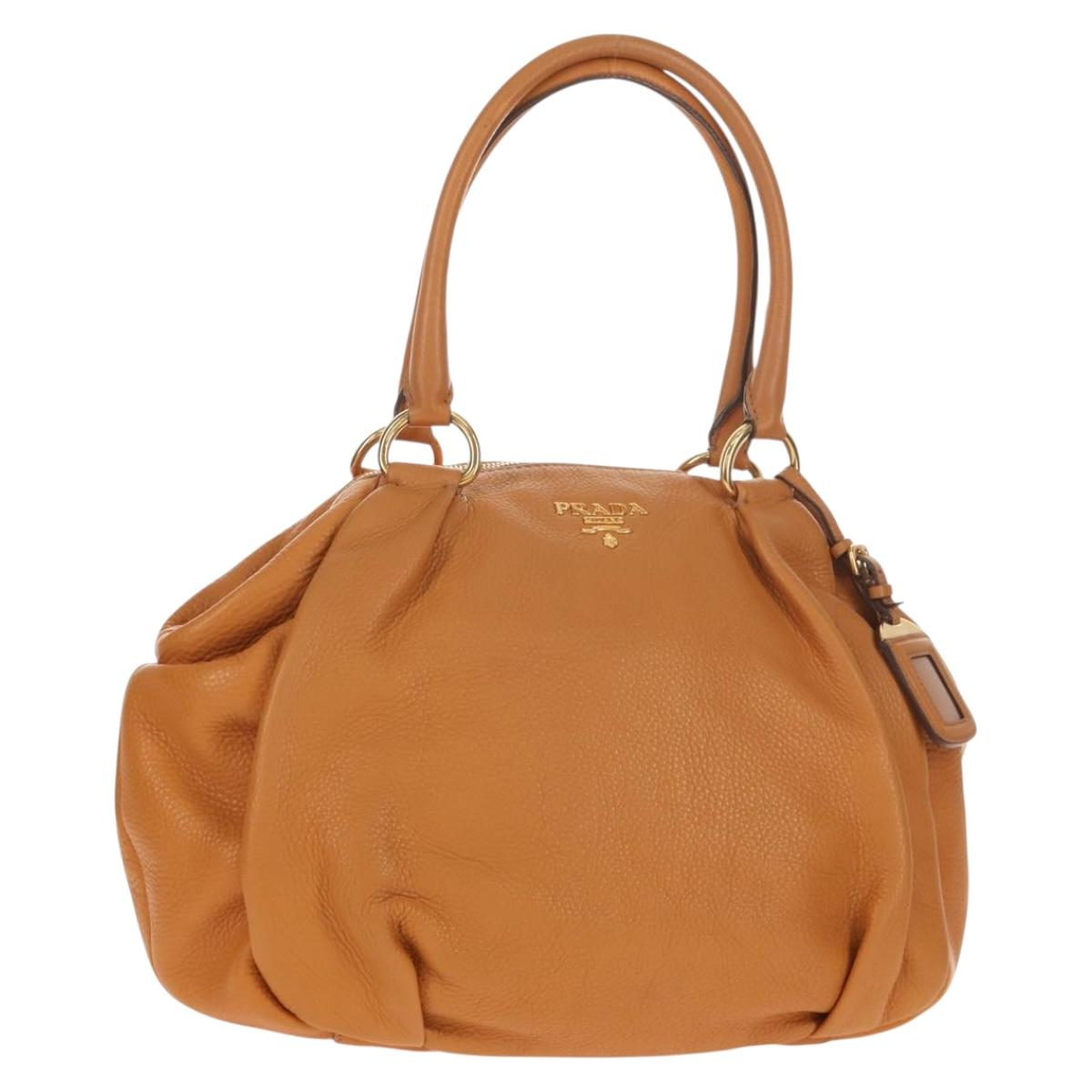 PRADA Shoulder Bag Leather Brown Gold Auth am9602V