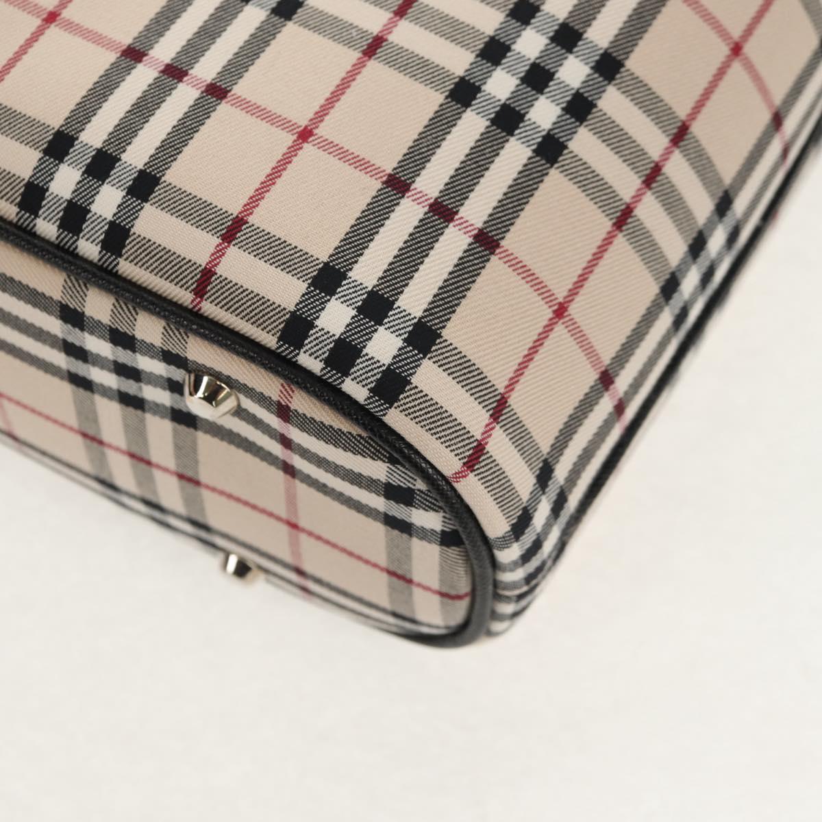 BURBERRY Nova Check Hand Bag Canvas Beige Silver Auth am9603A