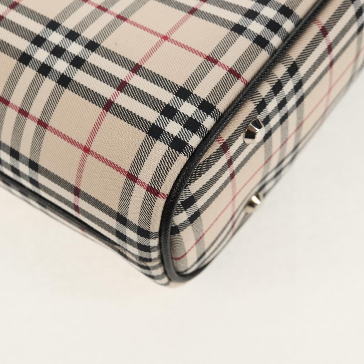 BURBERRY Nova Check Hand Bag Canvas Beige Silver Auth am9603A