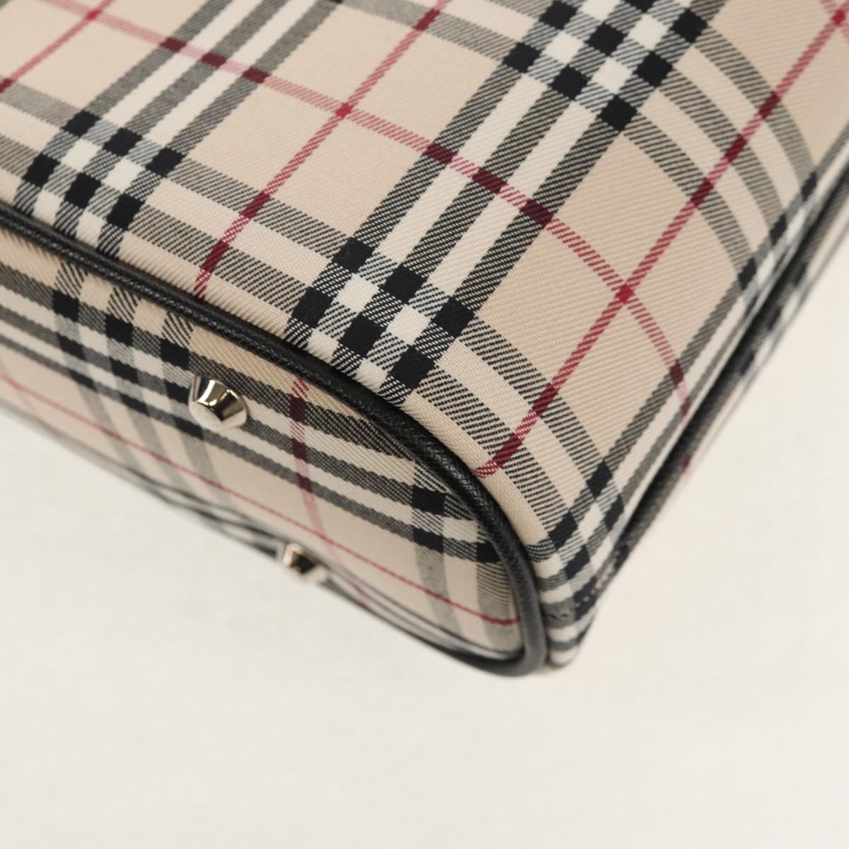 BURBERRY Nova Check Hand Bag Canvas Beige Silver Auth am9603A