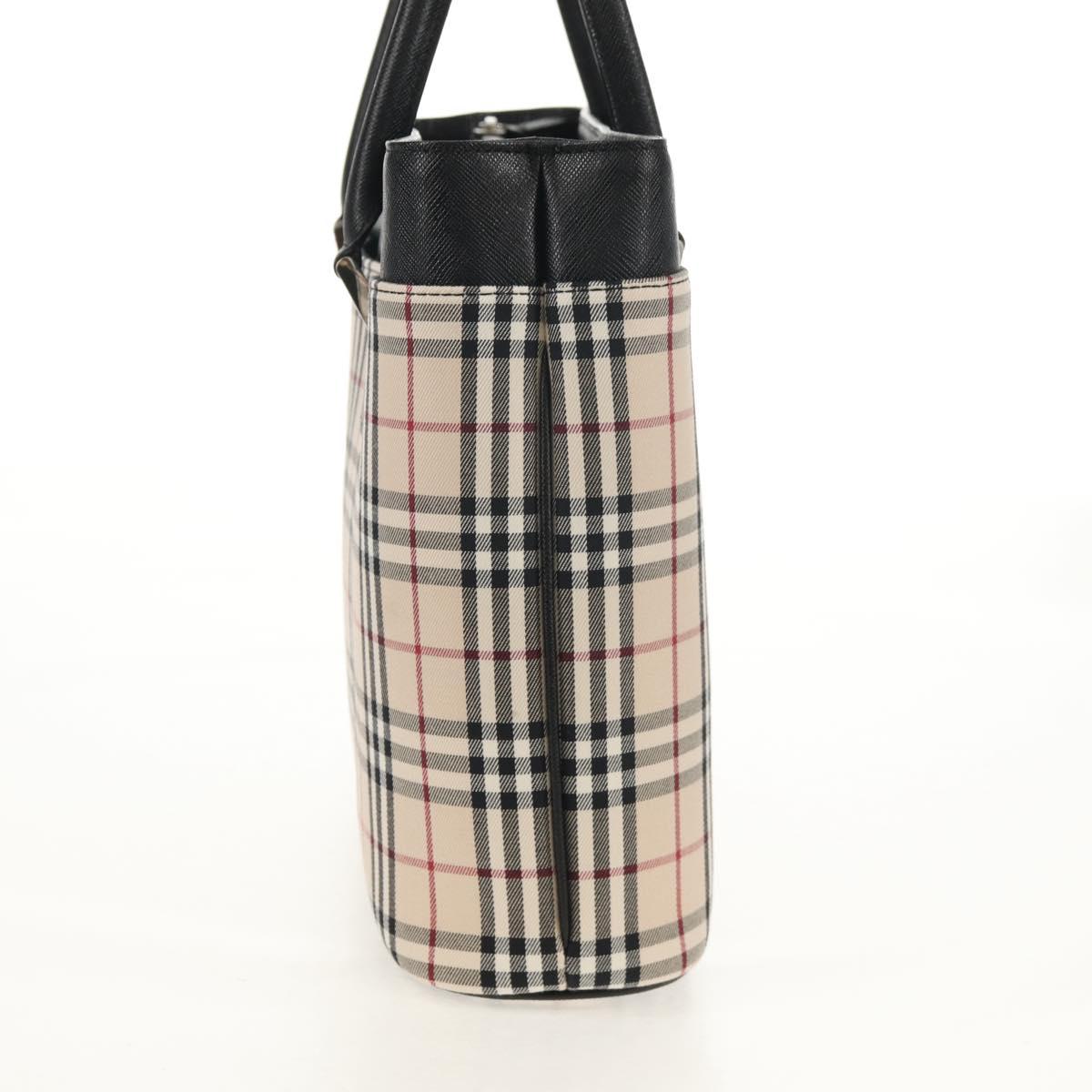 BURBERRY Nova Check Hand Bag Canvas Beige Silver Auth am9603A