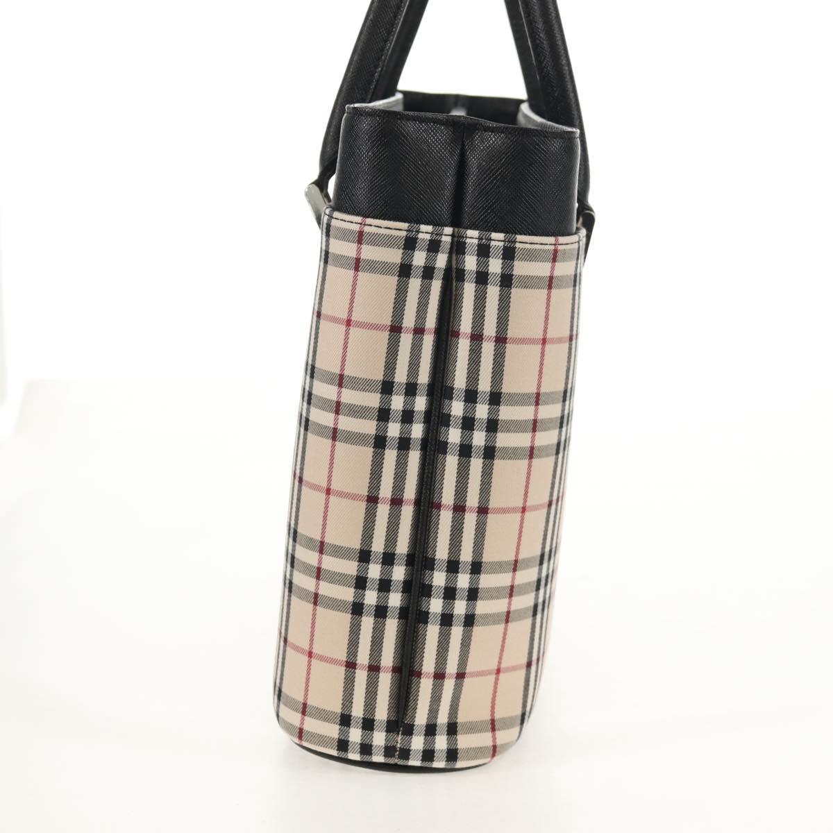 BURBERRY Nova Check Hand Bag Canvas Beige Silver Auth am9603V