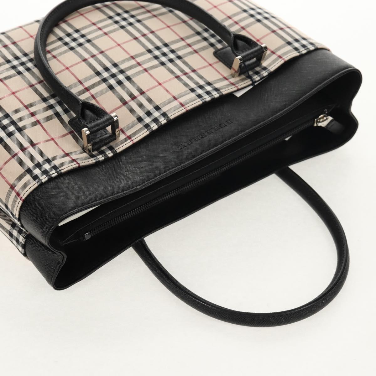 BURBERRY Nova Check Hand Bag Canvas Beige Silver Auth am9603V