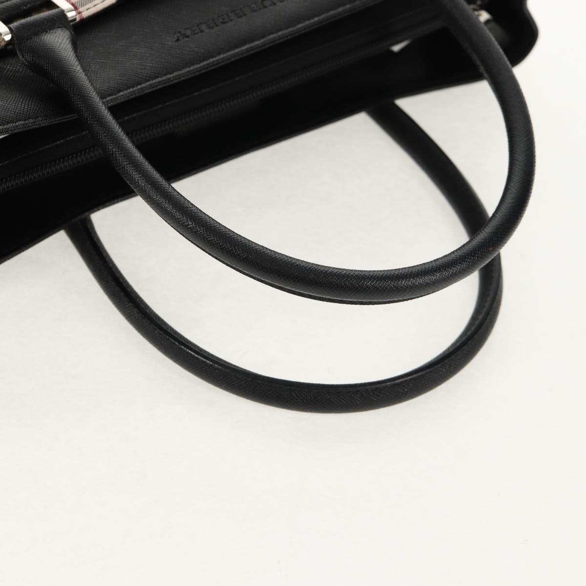 BURBERRY Nova Check Hand Bag Canvas Beige Silver Auth am9603A