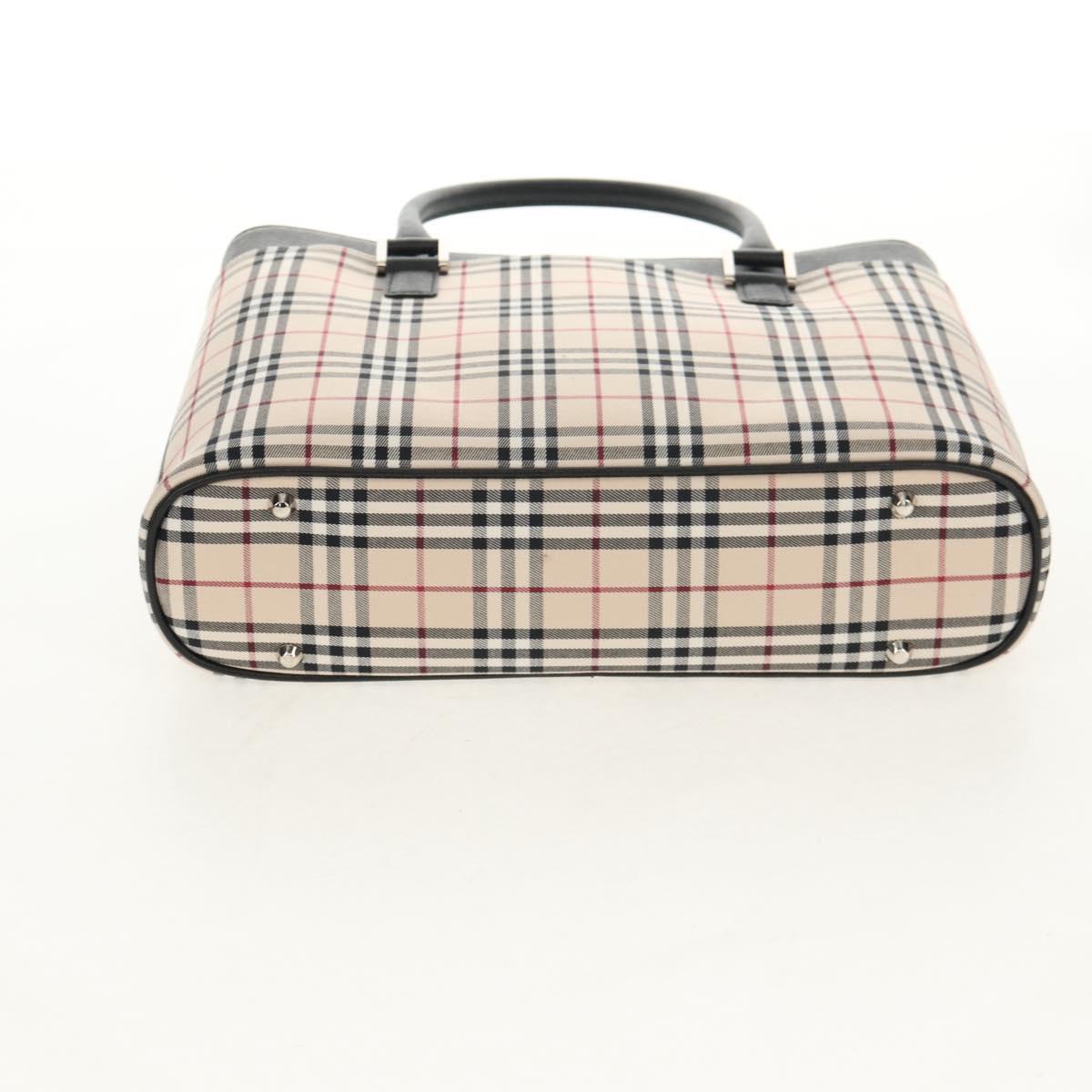 BURBERRY Nova Check Hand Bag Canvas Beige Silver Auth am9603V