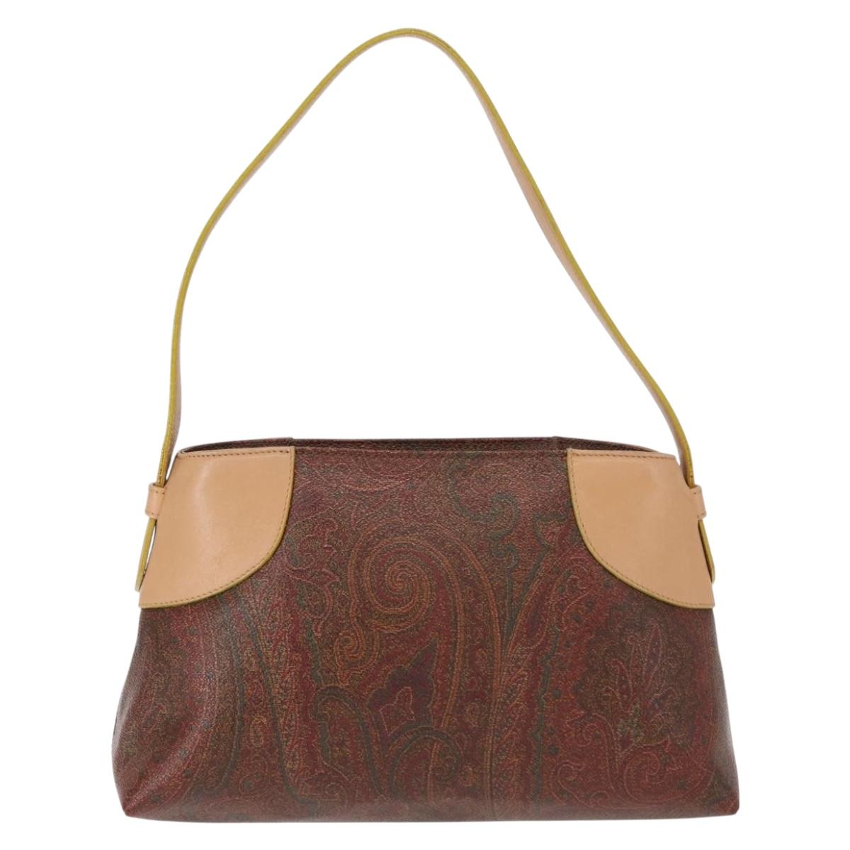 ETRO Paisley Shoulder Bag Canvas Brown Auth am9604