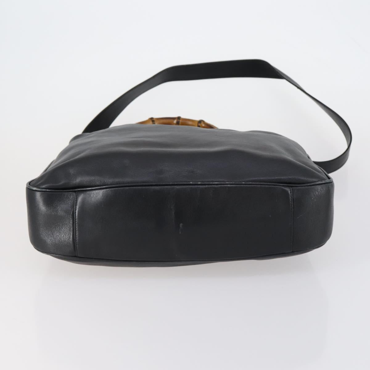 GUCCI Bamboo Shoulder Bag Leather 2way Black Gold 001 1998 1577 Auth am9605