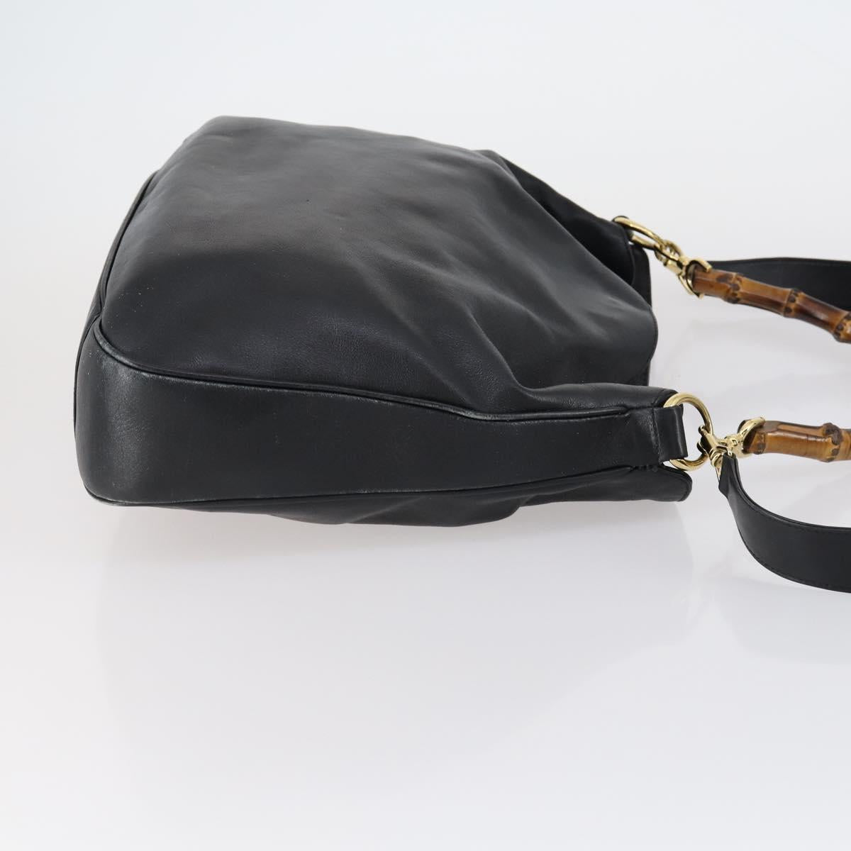 GUCCI Bamboo Shoulder Bag Leather 2way Black Gold 001 1998 1577 Auth am9605