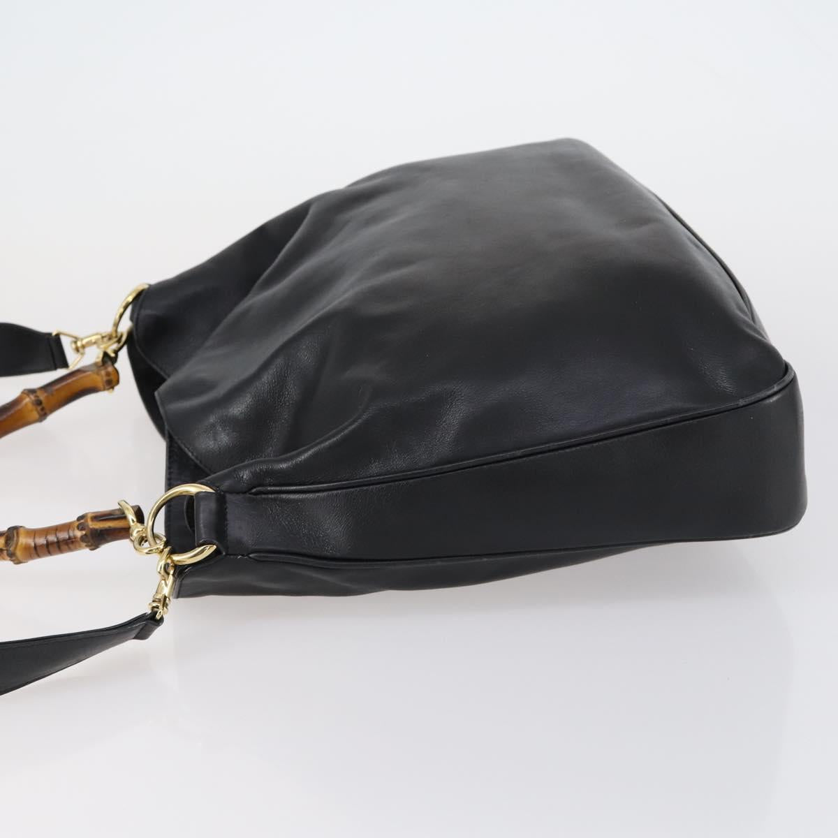 GUCCI Bamboo Shoulder Bag Leather 2way Black Gold 001 1998 1577 Auth am9605