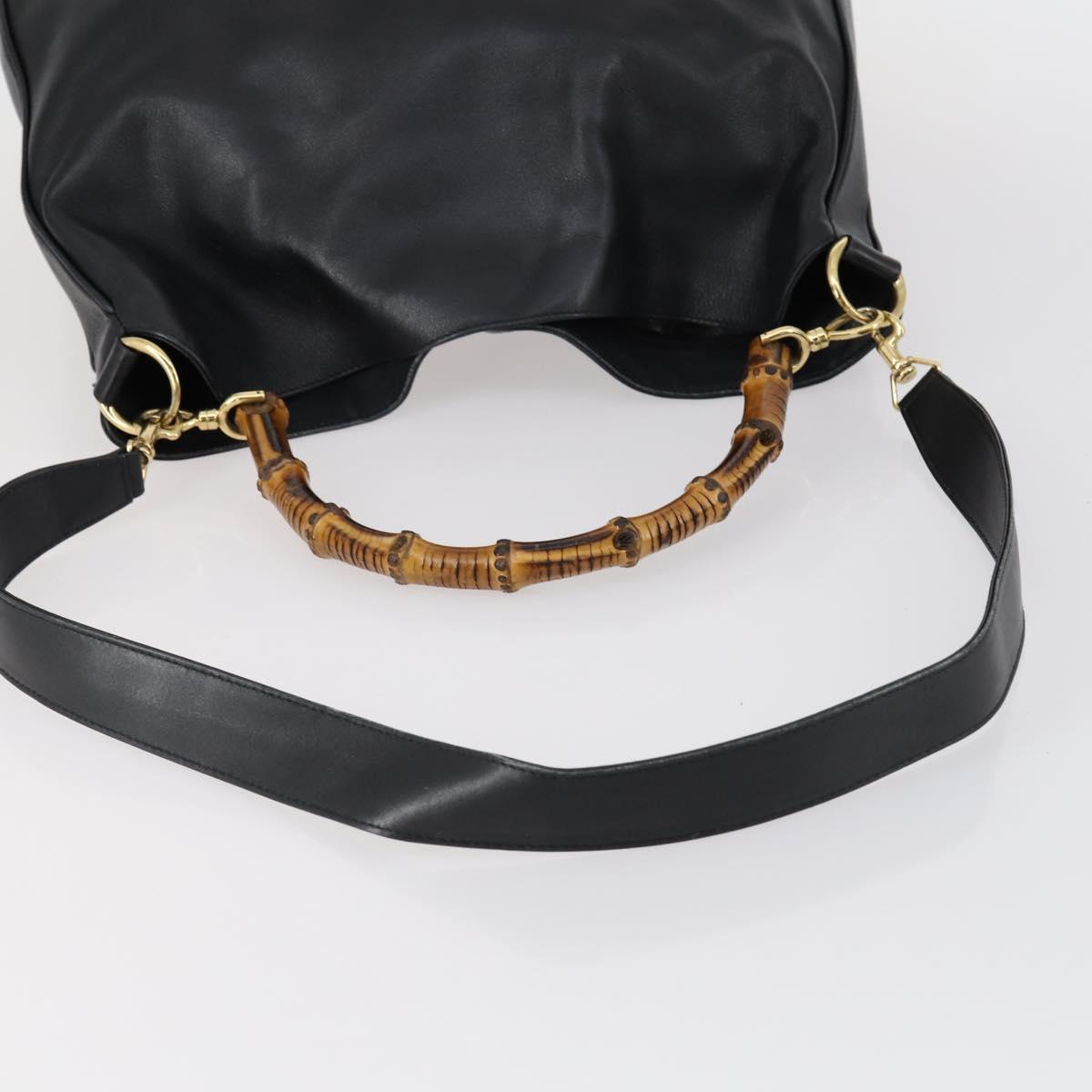 GUCCI Bamboo Shoulder Bag Leather 2way Black Gold 001 1998 1577 Auth am9605