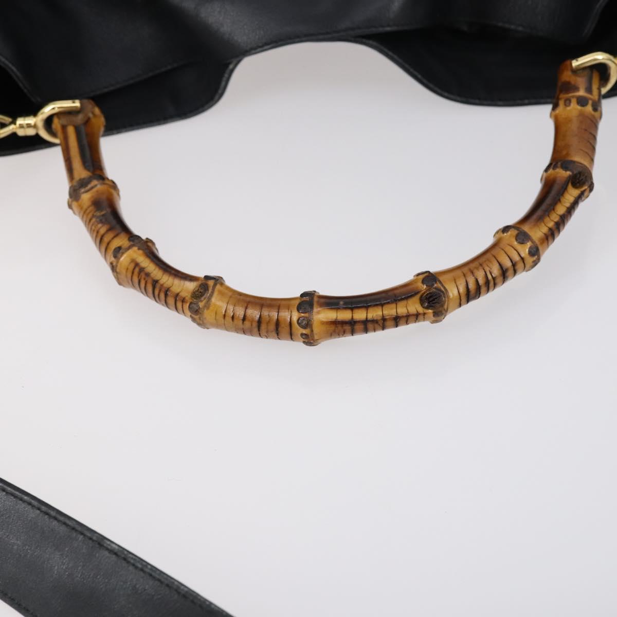 GUCCI Bamboo Shoulder Bag Leather 2way Black Gold 001 1998 1577 Auth am9605