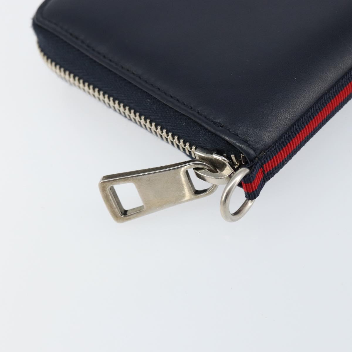 GUCCI Sherry Line Long Wallet Leather Navy Silver 344096 Auth am9608