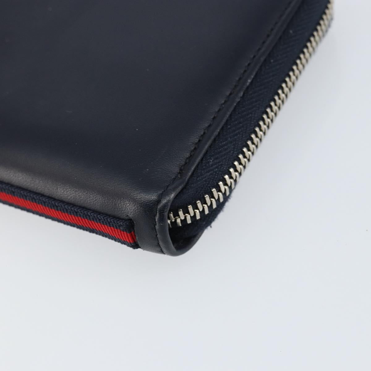 GUCCI Sherry Line Long Wallet Leather Navy Silver 344096 Auth am9608