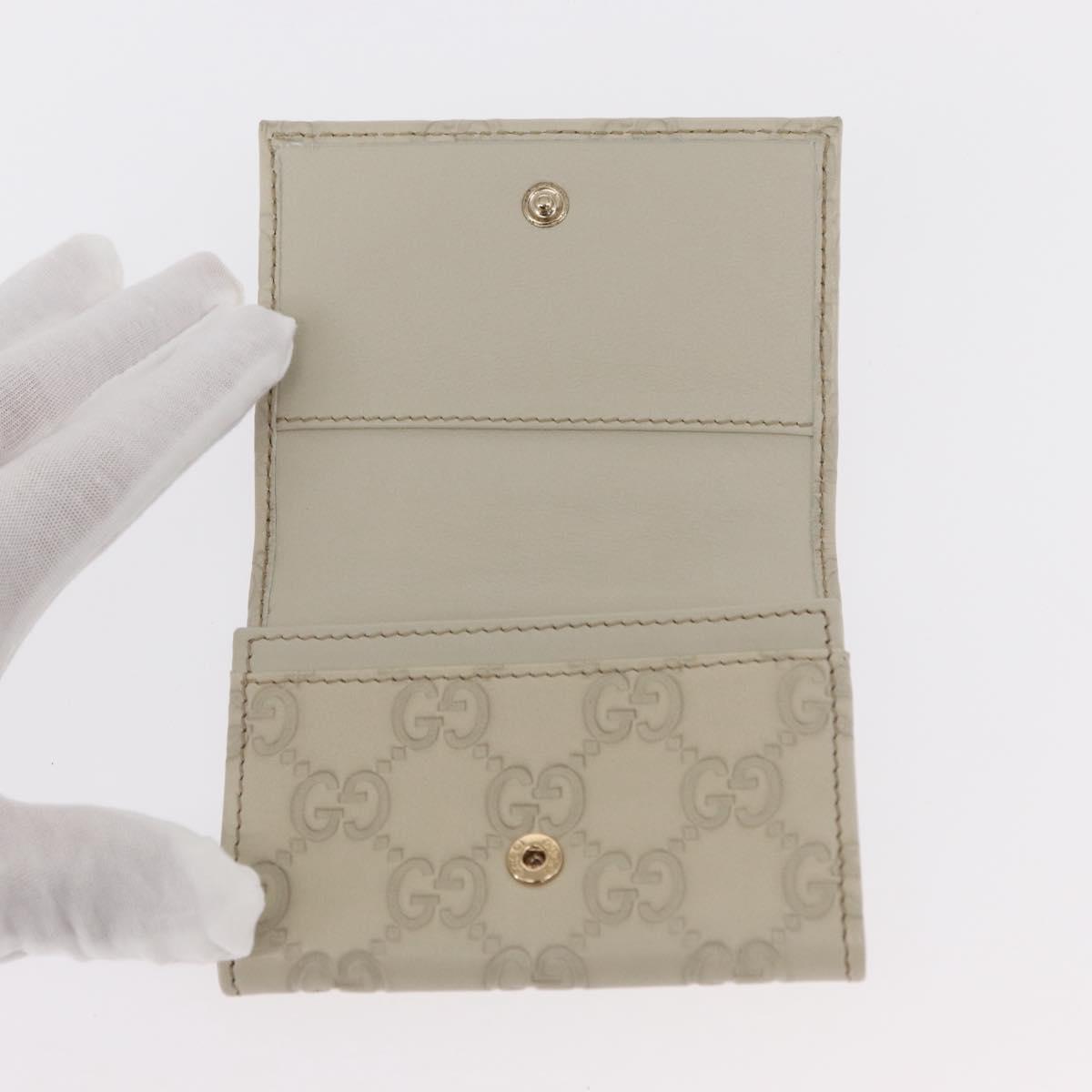 GUCCI GG Canvas Guccissima Card Case Leather White 120965 Auth am9609A