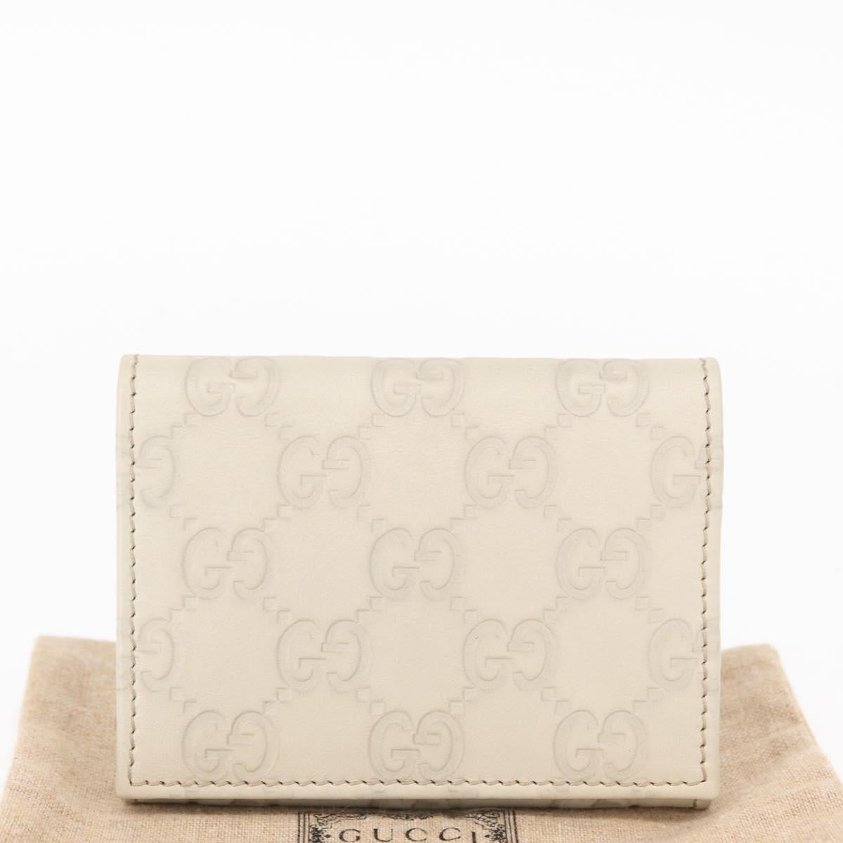 GUCCI GG Canvas Guccissima Card Case Leather White 120965 Auth am9609A