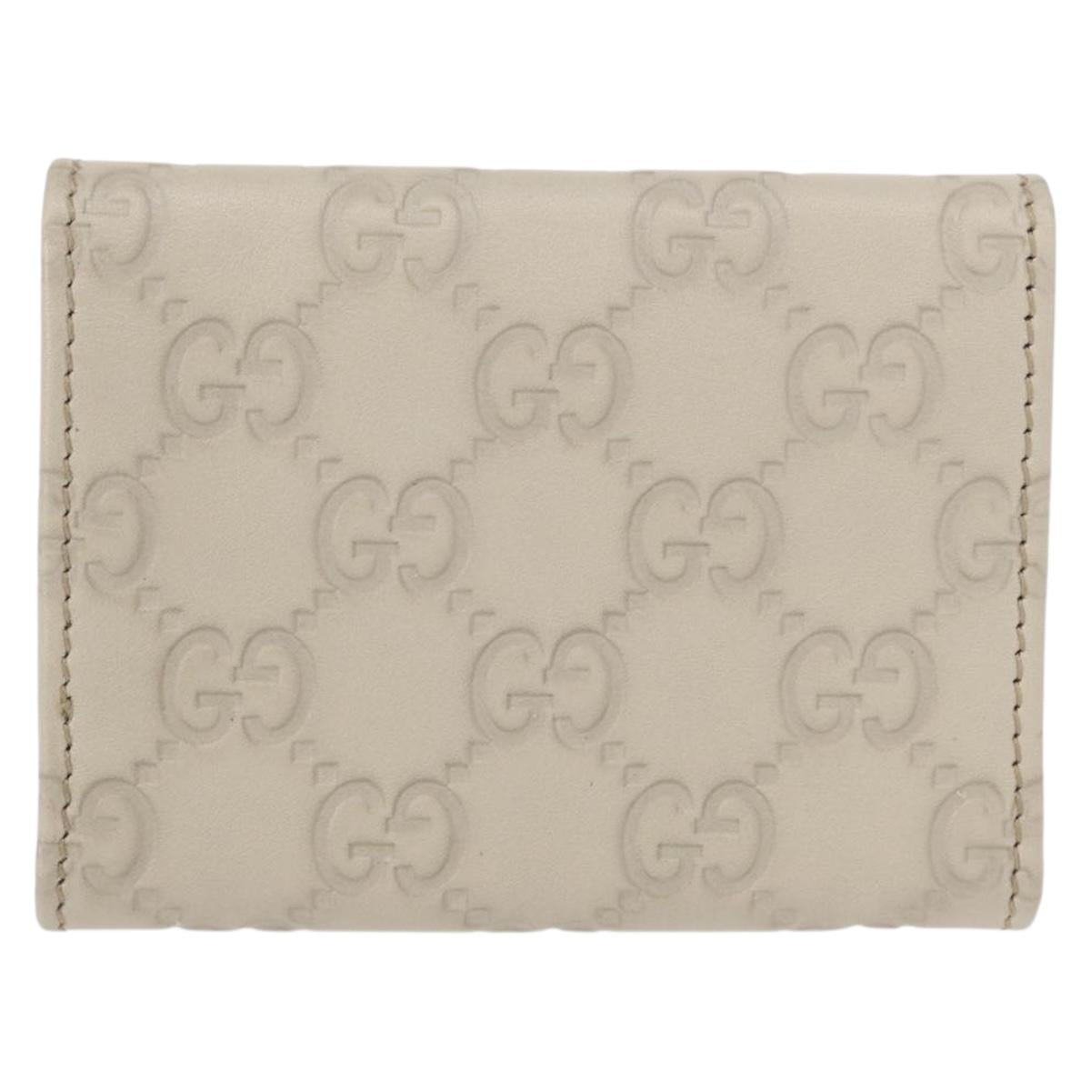 GUCCI GG Canvas Guccissima Card Case Leather White 120965 Auth am9609A