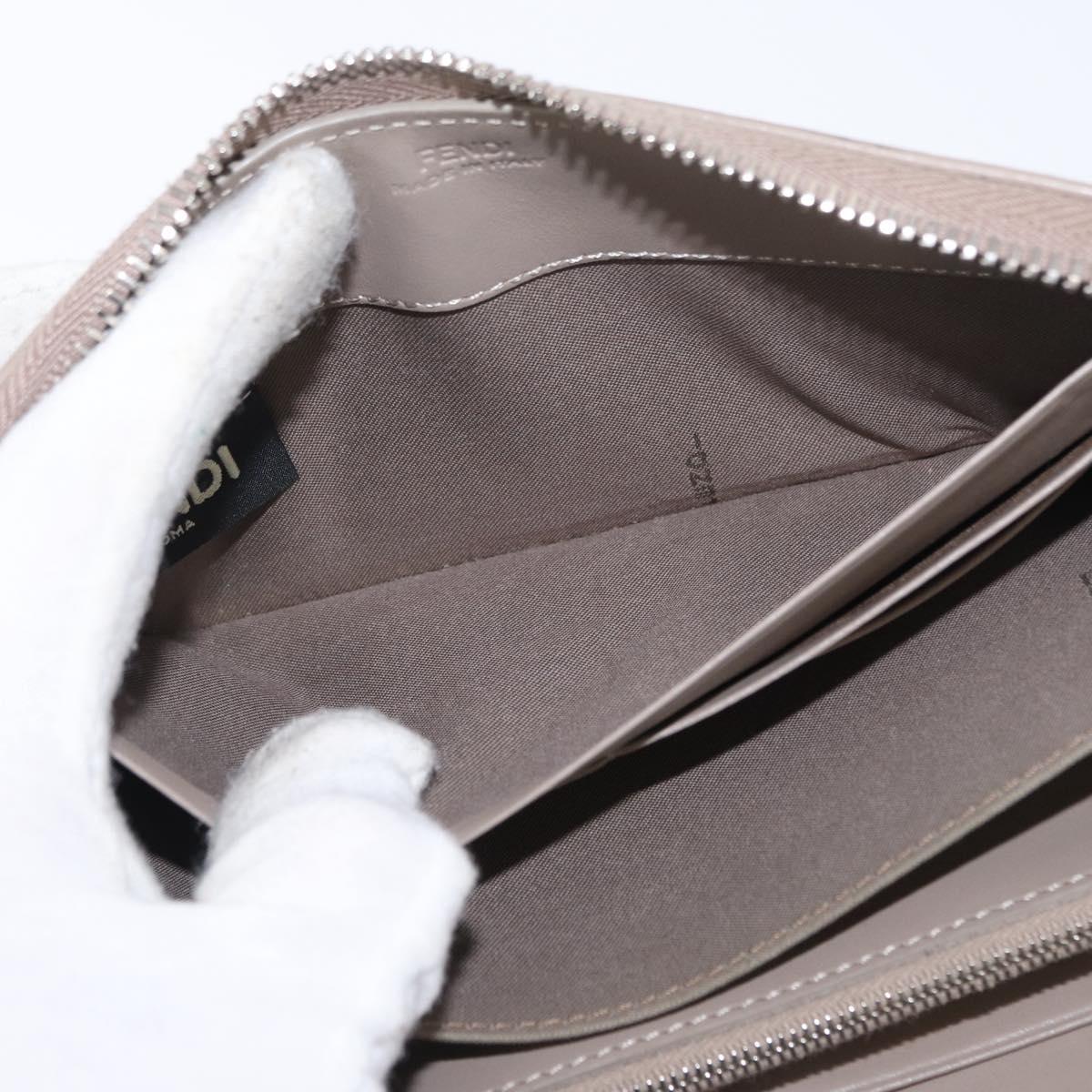 FENDI Long Wallet Leather Beige Gold Auth am9610