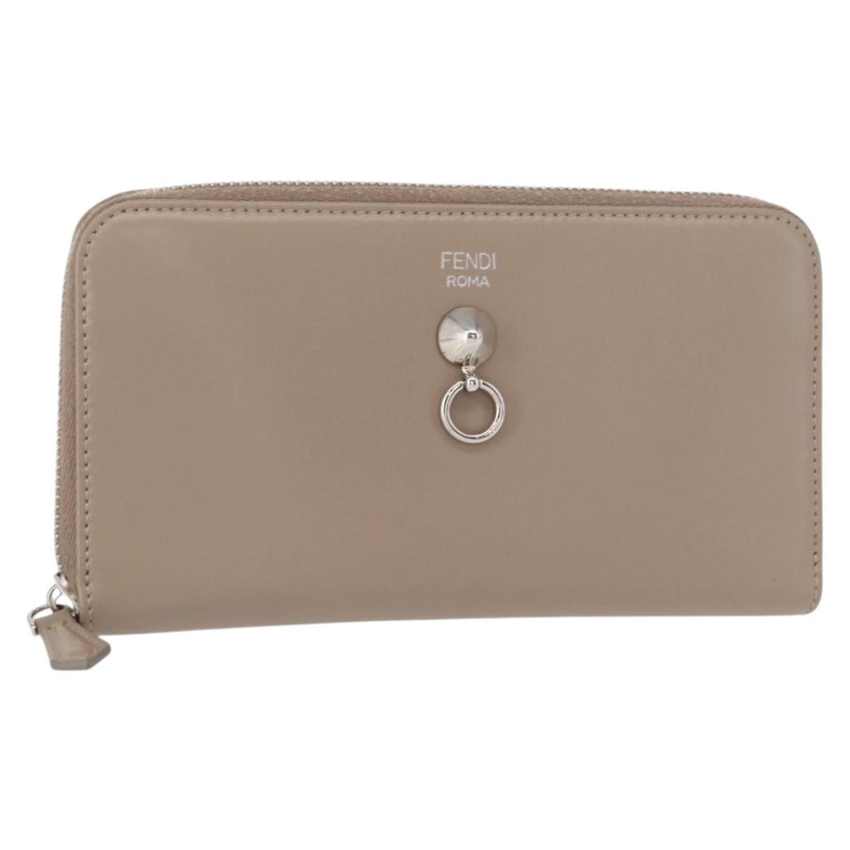 FENDI Long Wallet Leather Beige Gold Auth am9610