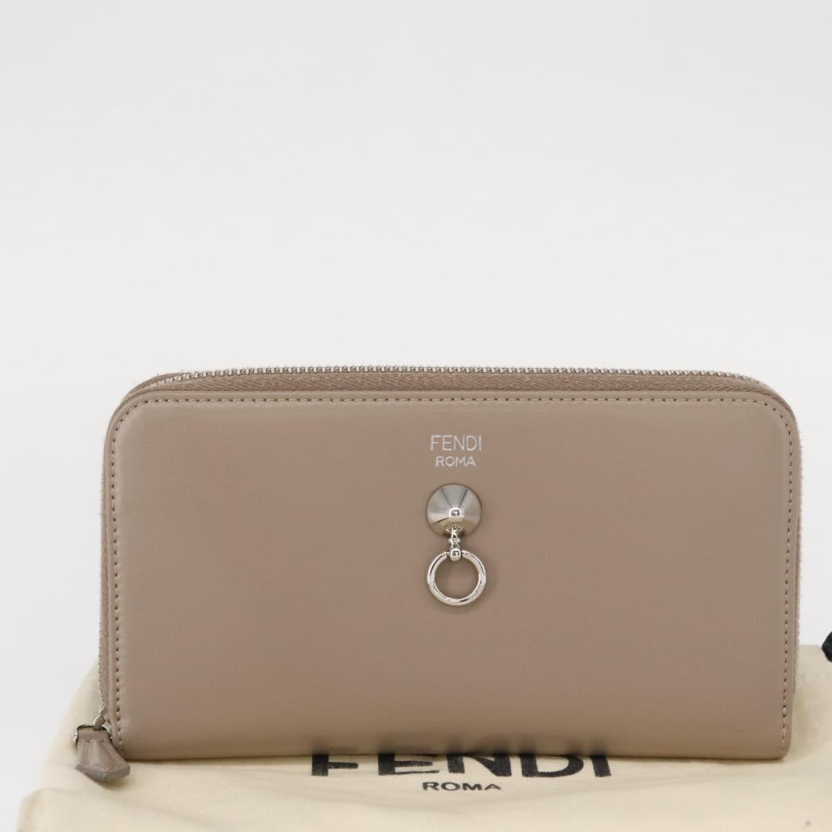 FENDI Long Wallet Leather Beige Gold Auth am9610