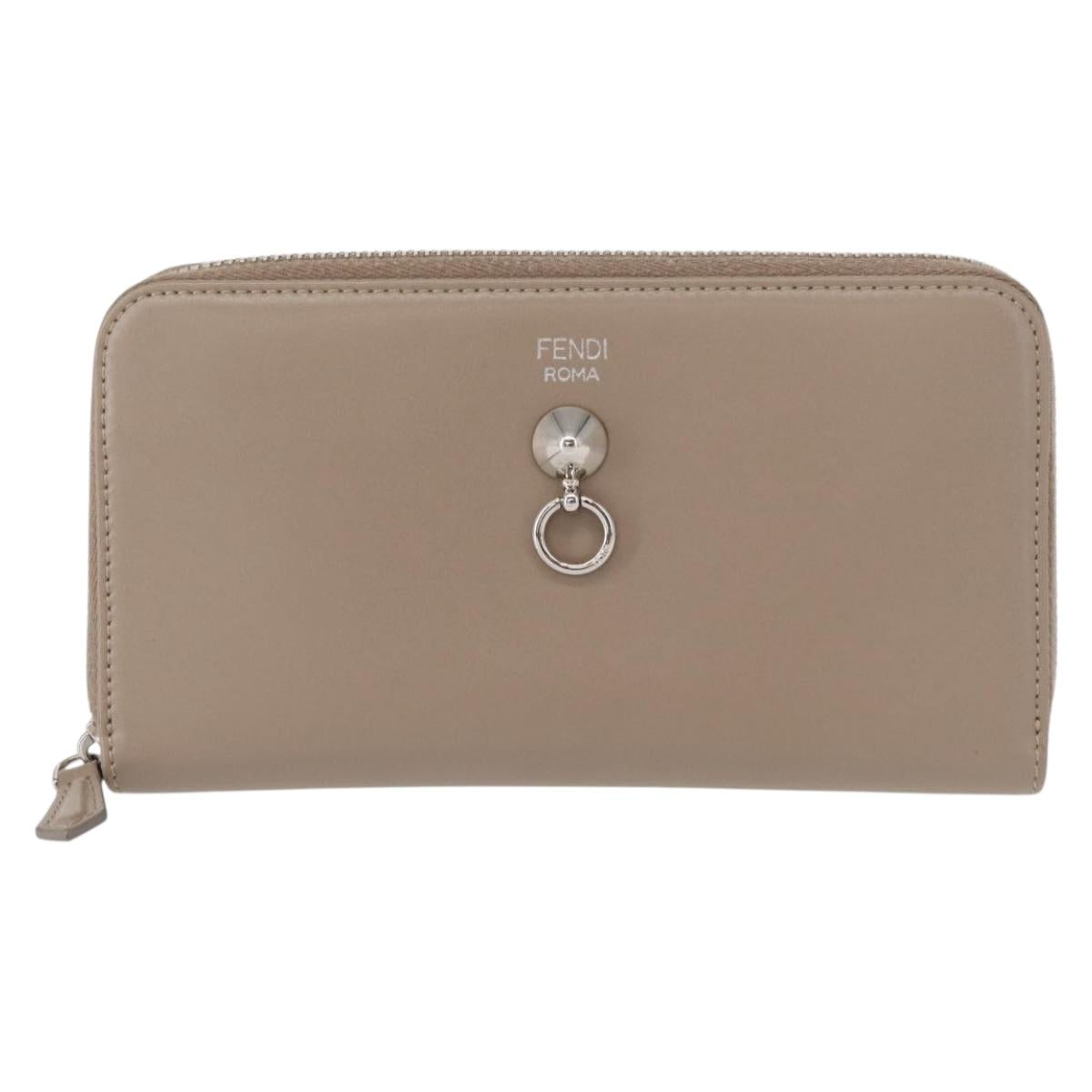 FENDI Long Wallet Leather Beige Gold Auth am9610