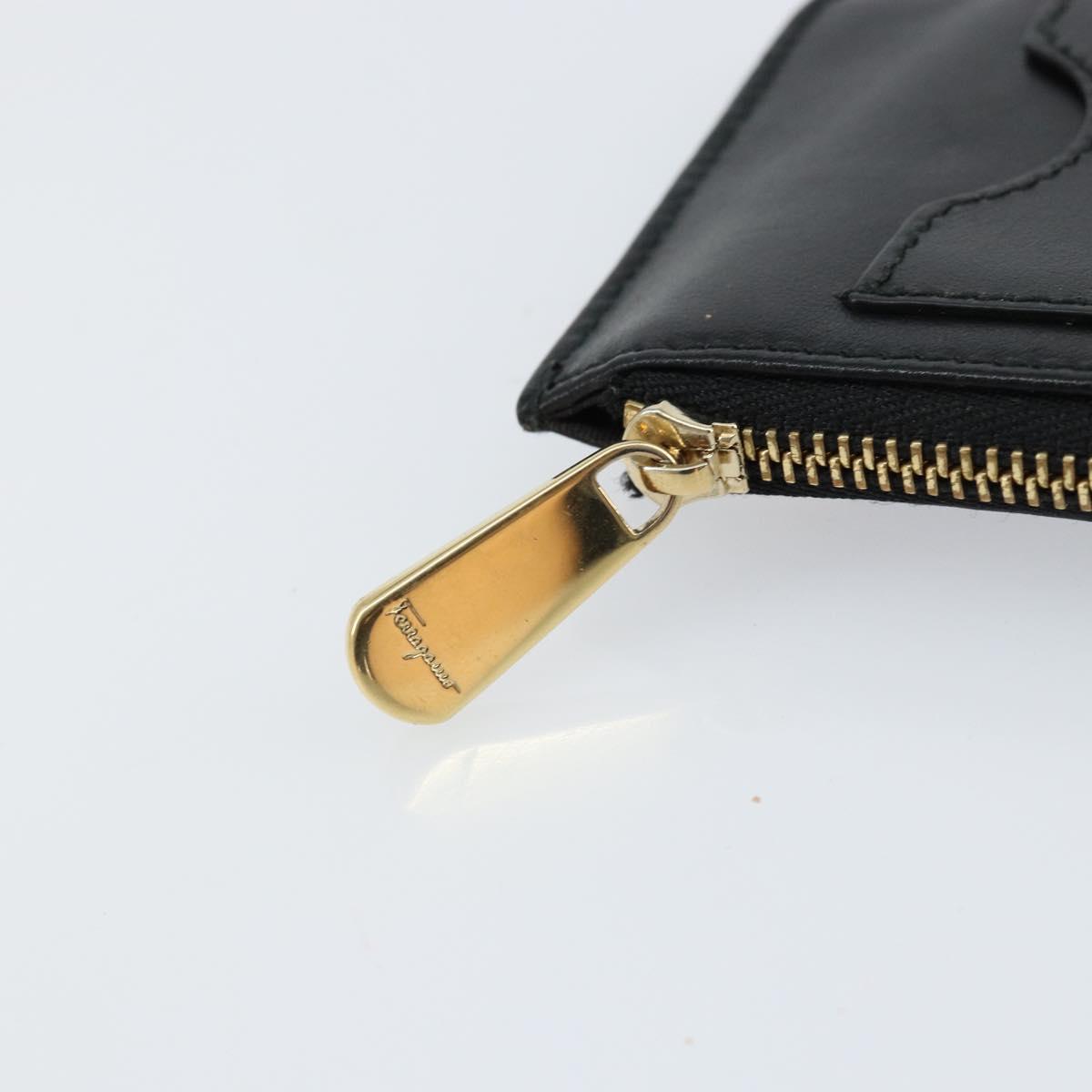 Salvatore Ferragamo Gancini Coin Purse Leather Black Gold Auth am9616