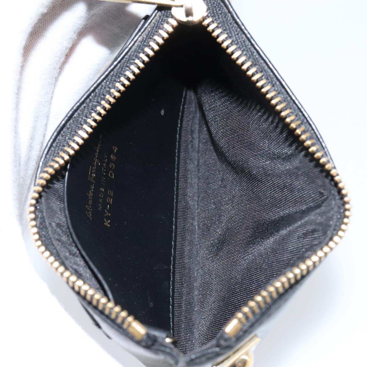 Salvatore Ferragamo Gancini Coin Purse Leather Black Gold Auth am9616