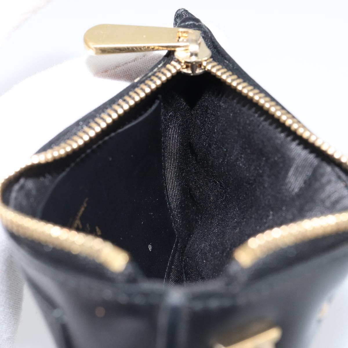 Salvatore Ferragamo Gancini Coin Purse Leather Black Gold Auth am9616