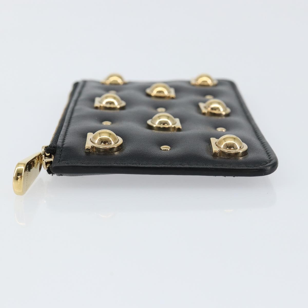 Salvatore Ferragamo Gancini Coin Purse Leather Black Gold Auth am9616