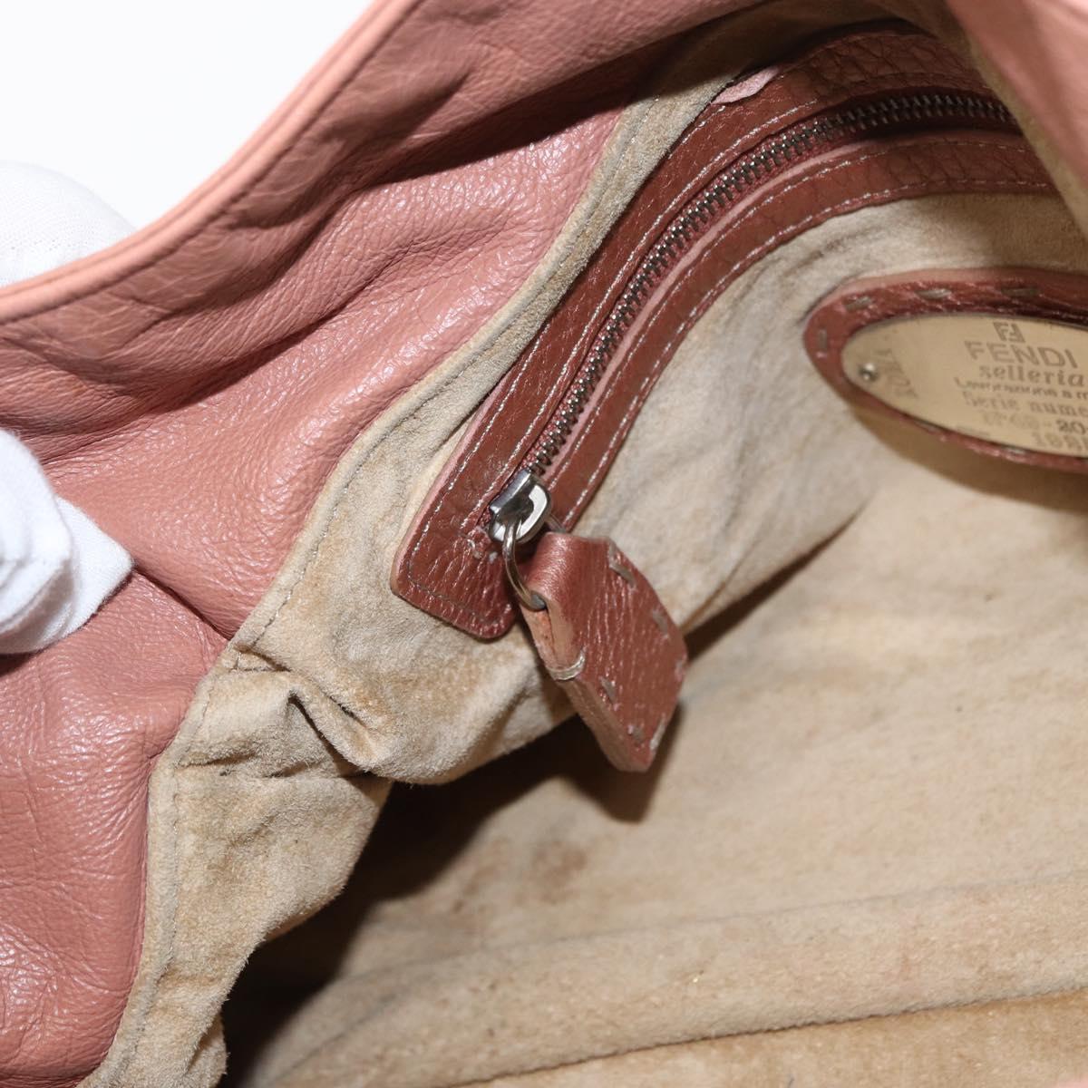 FENDI Celeria Shoulder Bag Leather Pink Silver Auth am9621