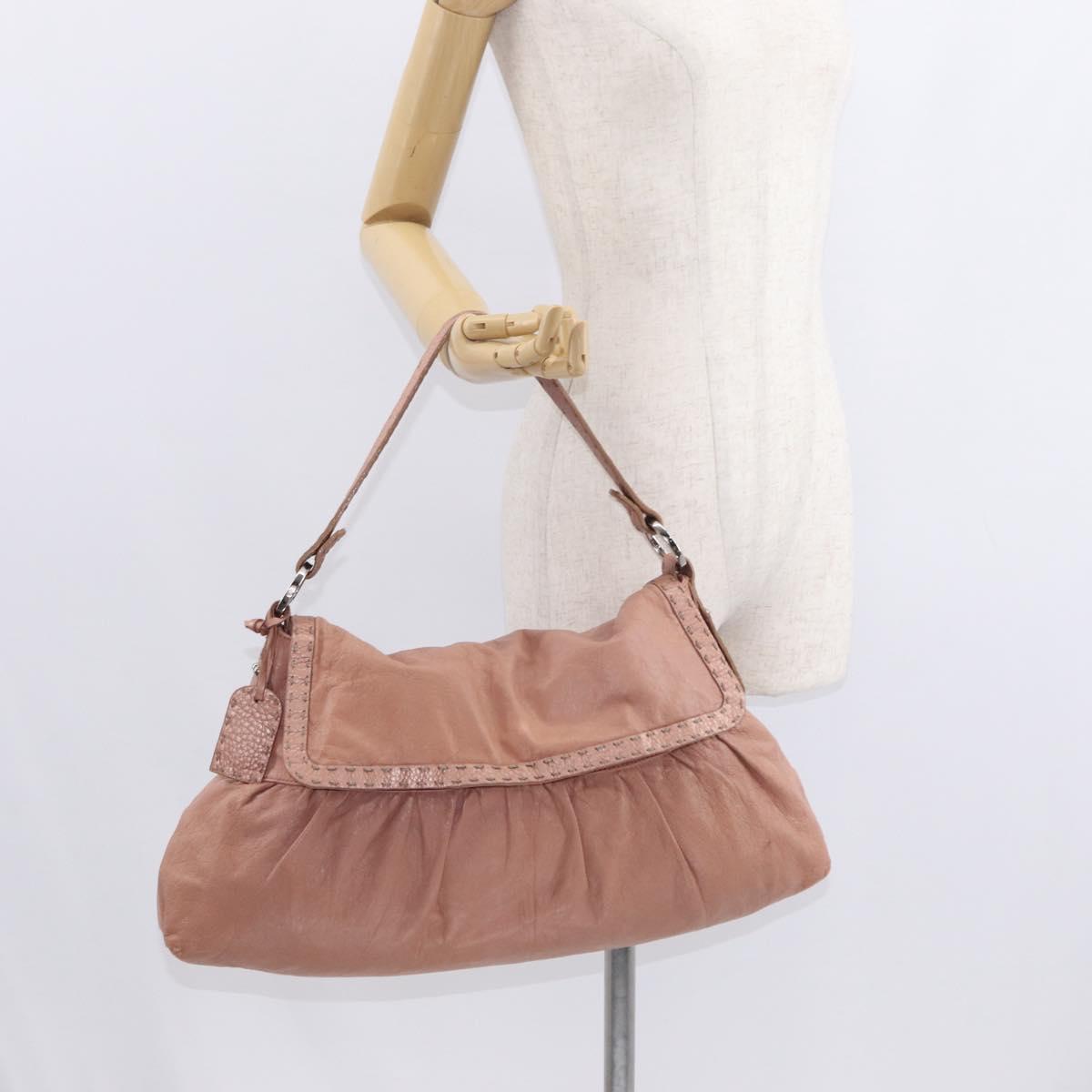 FENDI Celeria Shoulder Bag Leather Pink Silver Auth am9621