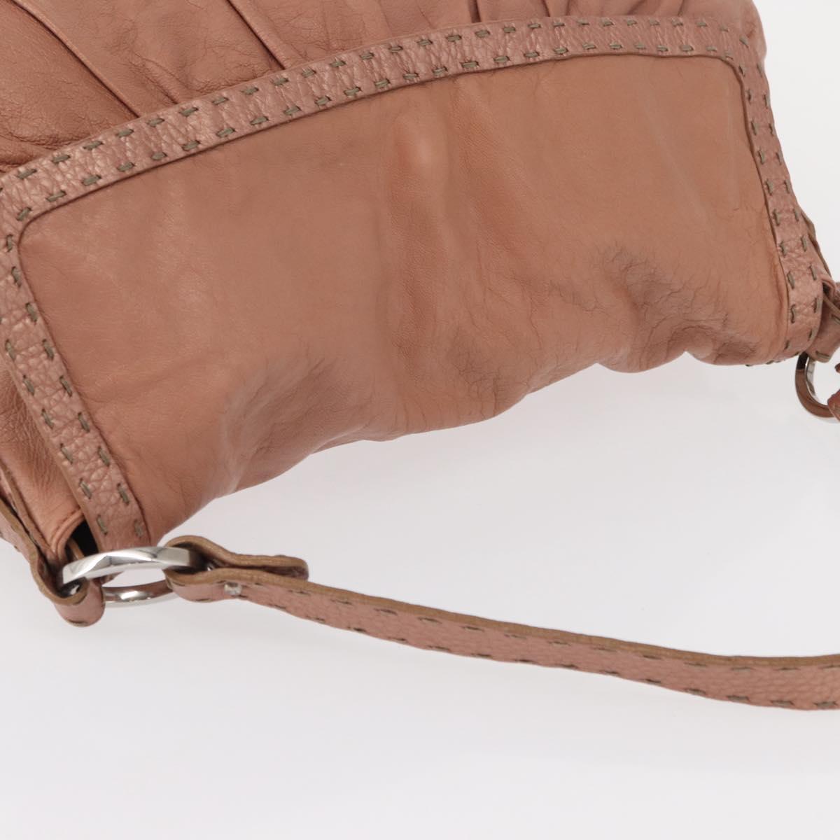 FENDI Celeria Shoulder Bag Leather Pink Silver Auth am9621