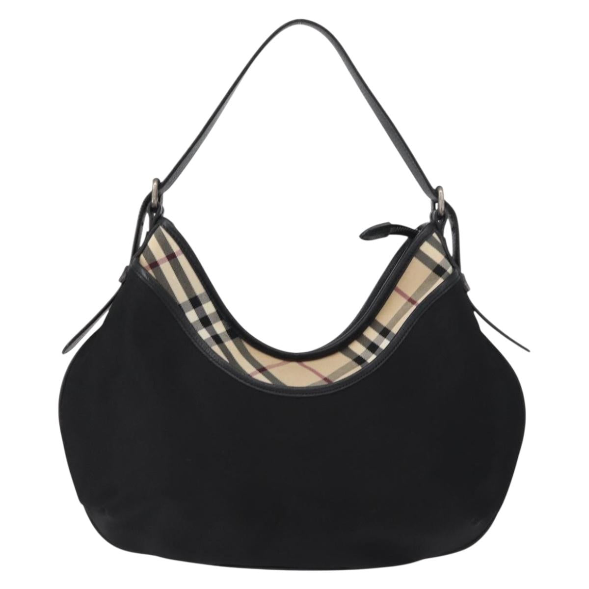 BURBERRY Nova Check Shoulder Bag Nylon Black Silver Auth am9622