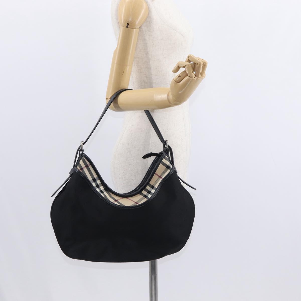 BURBERRY Nova Check Shoulder Bag Nylon Black Silver Auth am9622